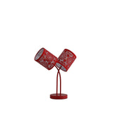 17" Red Metal Two Light Table Lamp With Red Abstract Drum Shade - Homeroots