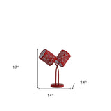 17" Red Metal Two Light Table Lamp With Red Abstract Drum Shade - Homeroots - Flyclothing LLC