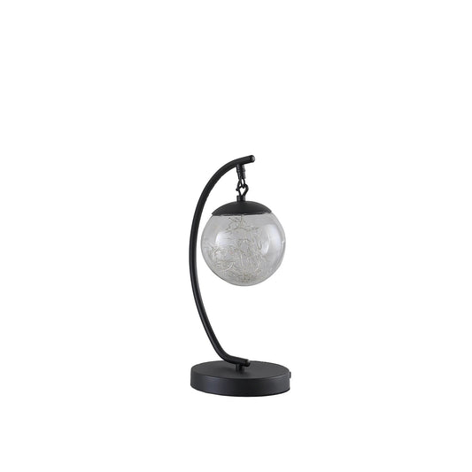 14" Matte Black Metal Arched Hanging Orb USB Table Lamp - Homeroots