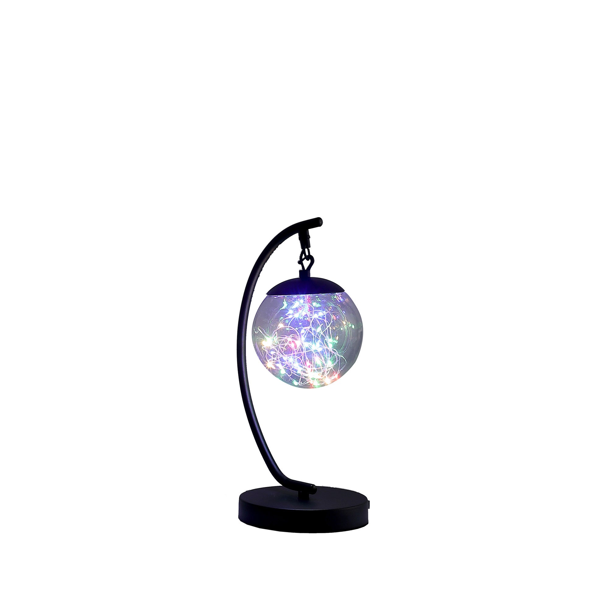 14" Matte Black Metal Arched Hanging Orb USB Table Lamp - Homeroots - Flyclothing LLC