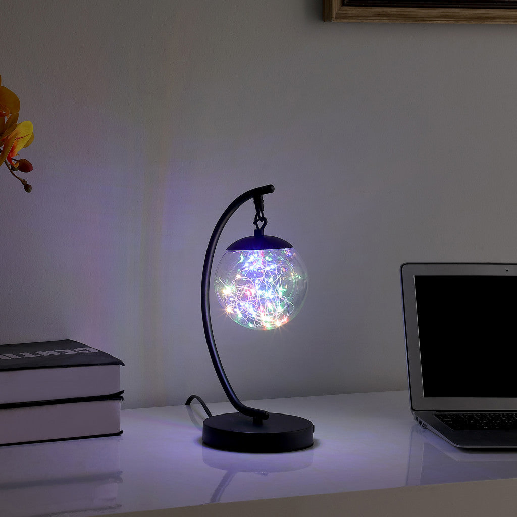 14" Matte Black Metal Arched Hanging Orb USB Table Lamp - Homeroots - Flyclothing LLC