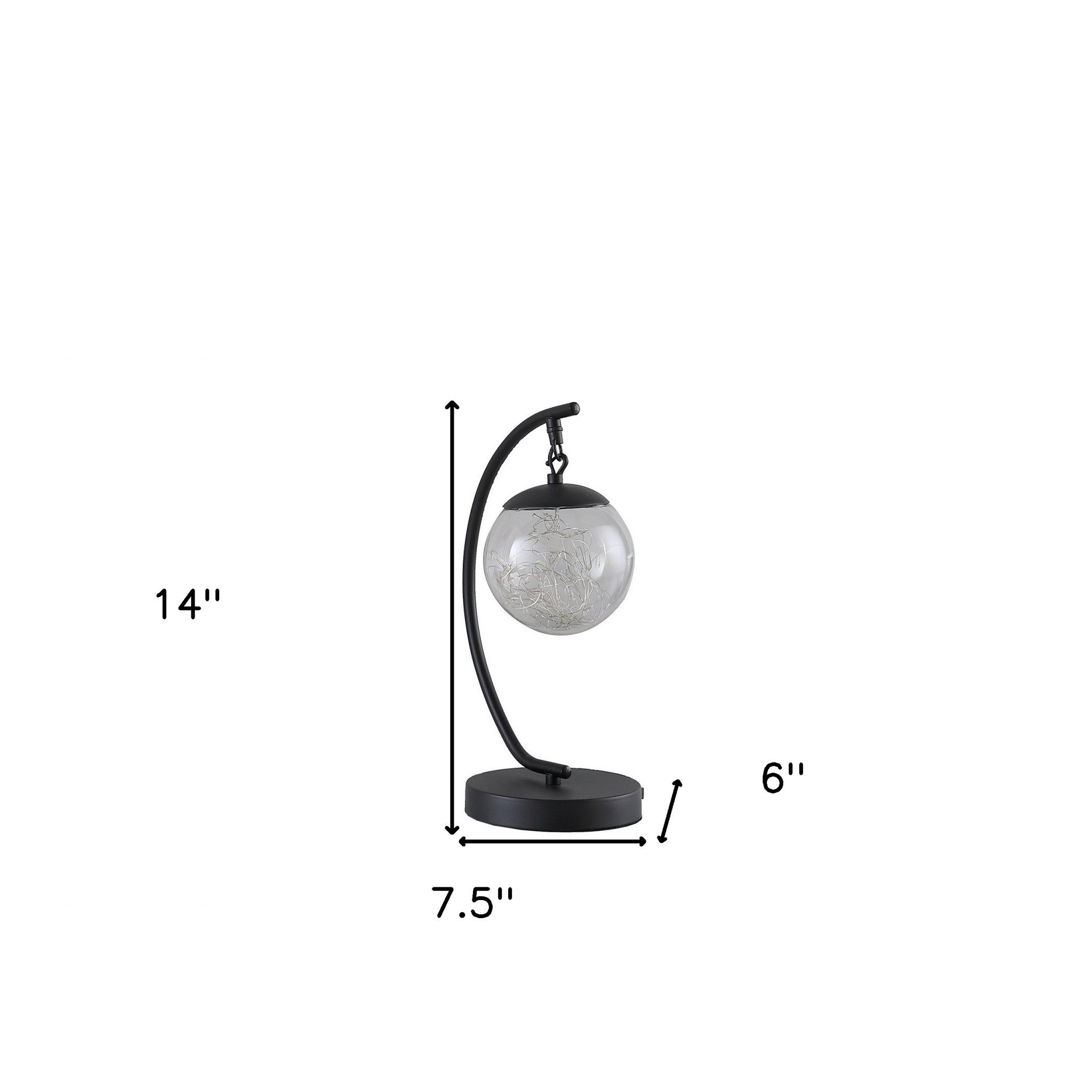 14" Matte Black Metal Arched Hanging Orb USB Table Lamp - Homeroots - Flyclothing LLC