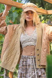 POL Quilting Patch Button Up Cable Knit Jacket - Trendsi