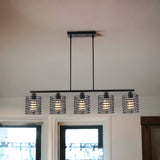 Industrial Black Cage Five Light Metal Pendant Chandelier - Homeroots