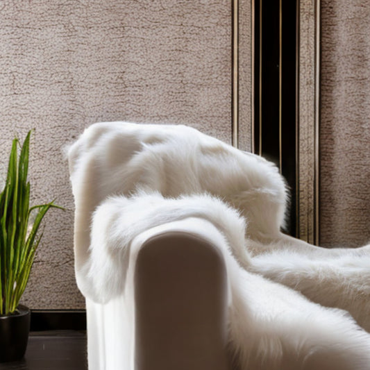 60" x 86" Royal White Long Hair Faux Fur Throw - Homeroots