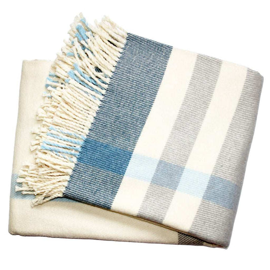 Plush Multi Blue Plaid Throw Blanket with Tassels - Homeroots - Flyclothing LLC