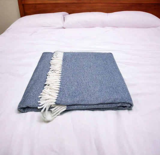 Navy Blue Mini Dot Fringed Throw Blanket - Homeroots - Flyclothing LLC