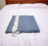 Navy Blue Mini Dot Fringed Throw Blanket - Homeroots