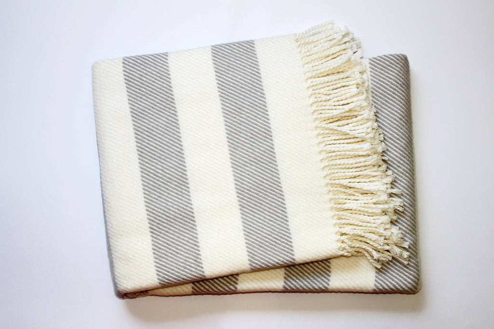 Cream and Gray Slanted Stripe Fringed Throw Blanket - Homeroots - Flyclothing LLC