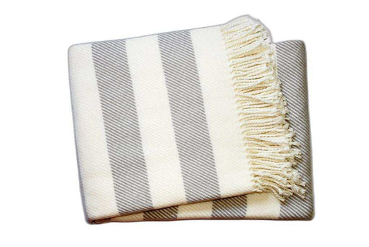 Cream and Gray Slanted Stripe Fringed Throw Blanket - Homeroots - Flyclothing LLC