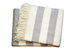 Cream and Gray Slanted Stripe Fringed Throw Blanket - Homeroots
