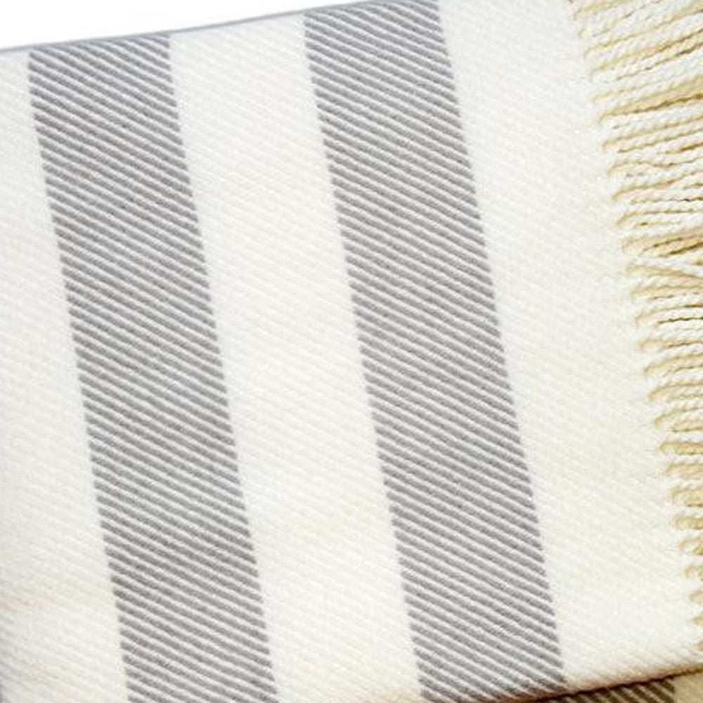 Cream and Gray Slanted Stripe Fringed Throw Blanket - Homeroots - Flyclothing LLC