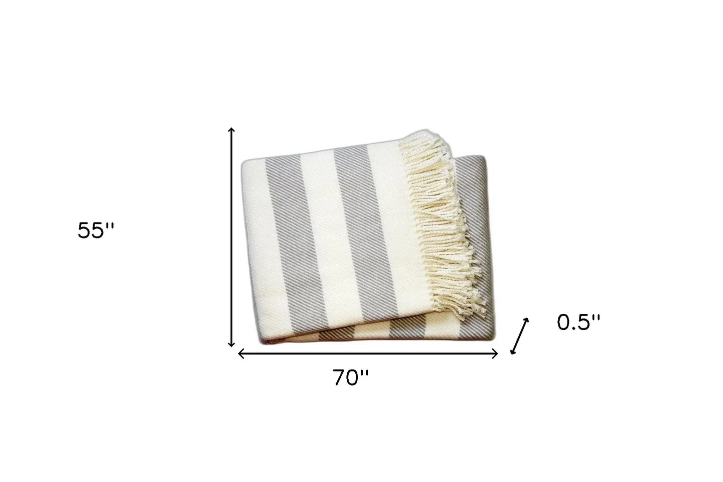 Cream and Gray Slanted Stripe Fringed Throw Blanket - Homeroots - Flyclothing LLC