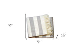 Cream and Gray Slanted Stripe Fringed Throw Blanket - Homeroots - Flyclothing LLC