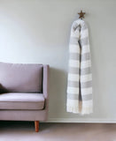 Cream and Gray Slanted Stripe Fringed Throw Blanket - Homeroots