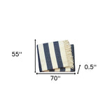 Cream and Navy Blue Slanted Stripe Fringed Throw Blanket - Homeroots - Flyclothing LLC