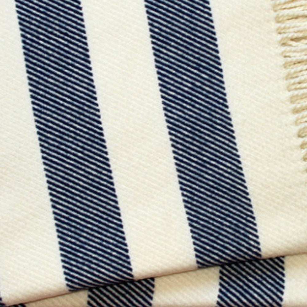 Cream and Navy Blue Slanted Stripe Fringed Throw Blanket - Homeroots - Flyclothing LLC
