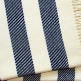 Cream and Navy Blue Slanted Stripe Fringed Throw Blanket - Homeroots