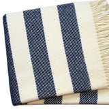 Cream and Navy Blue Slanted Stripe Fringed Throw Blanket - Homeroots - Flyclothing LLC