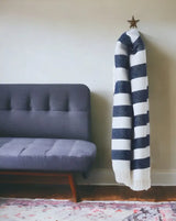 Cream and Navy Blue Slanted Stripe Fringed Throw Blanket - Homeroots - Flyclothing LLC