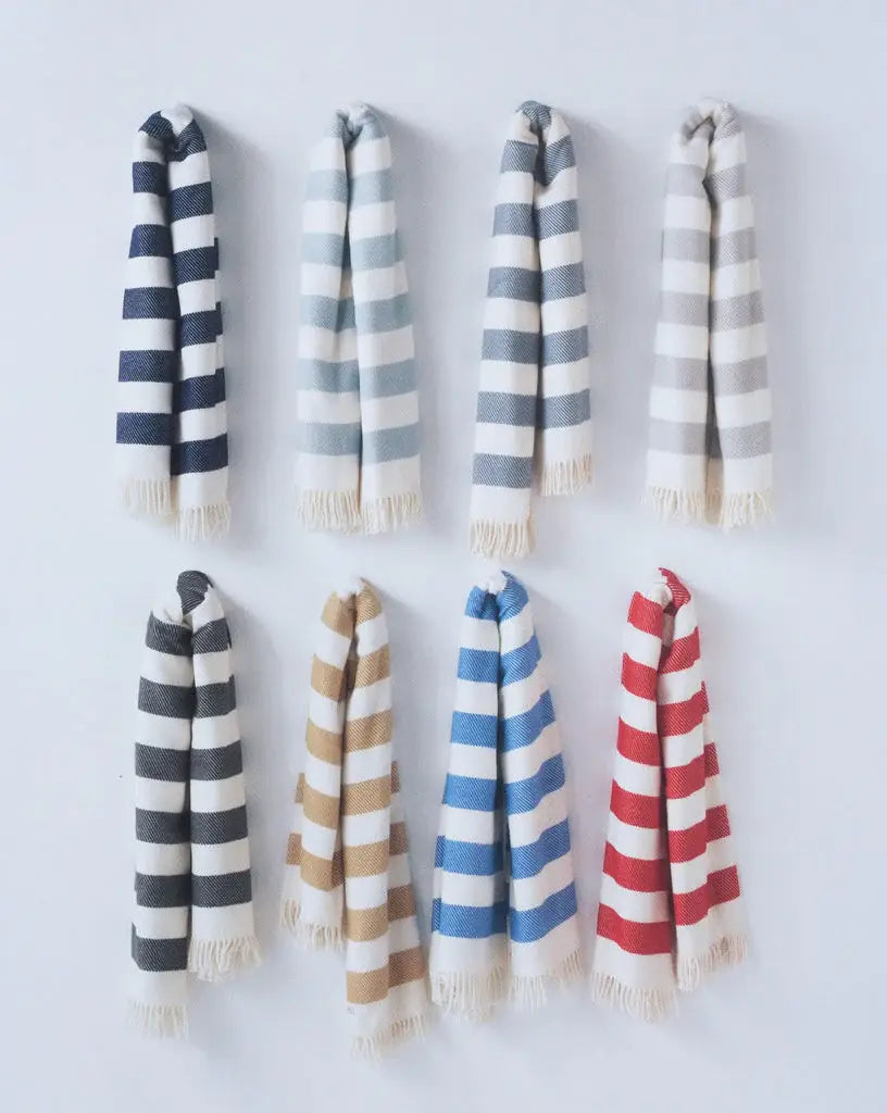 Cream and Sky Blue Slanted Stripe Fringed Throw Blanket - Homeroots - Flyclothing LLC