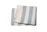 Cream and Sky Blue Slanted Stripe Fringed Throw Blanket - Homeroots