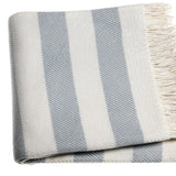Cream and Sky Blue Slanted Stripe Fringed Throw Blanket - Homeroots