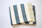 Cream and Slate Slanted Stripe Fringed Throw Blanket - Homeroots - Flyclothing LLC