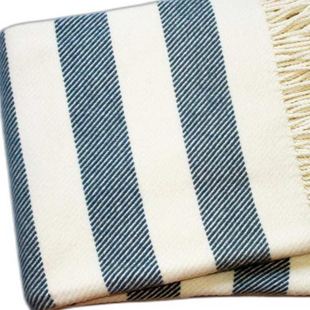 Cream and Slate Slanted Stripe Fringed Throw Blanket - Homeroots - Flyclothing LLC