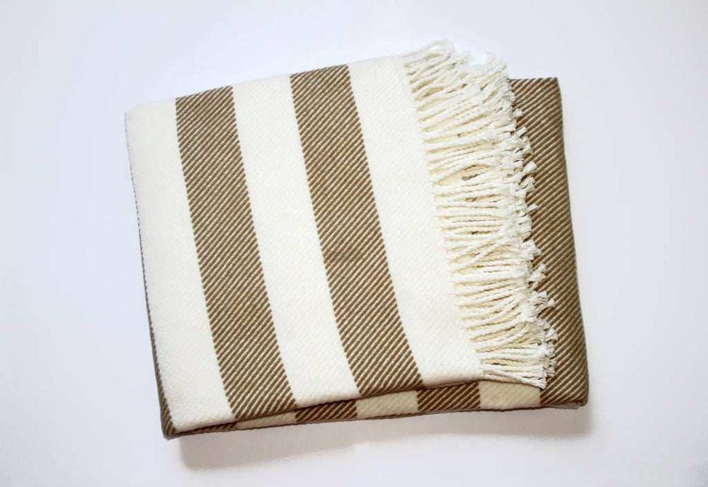 Cream and Stone Slanted Stripe Fringed Throw Blanket - Homeroots - Flyclothing LLC