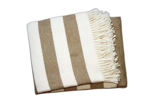Cream and Stone Slanted Stripe Fringed Throw Blanket - Homeroots - Flyclothing LLC