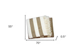 Cream and Stone Slanted Stripe Fringed Throw Blanket - Homeroots - Flyclothing LLC