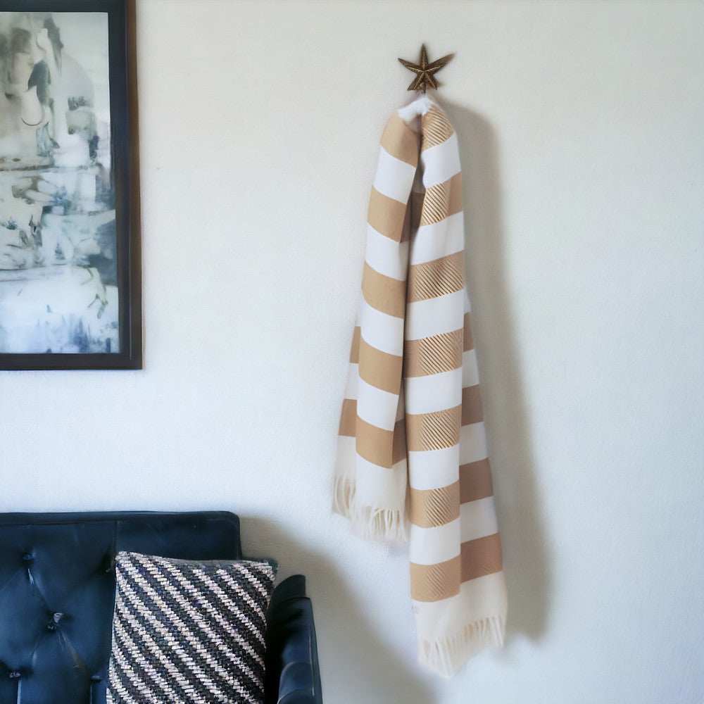 Cream and Stone Slanted Stripe Fringed Throw Blanket - Homeroots - Flyclothing LLC