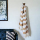 Cream and Stone Slanted Stripe Fringed Throw Blanket - Homeroots