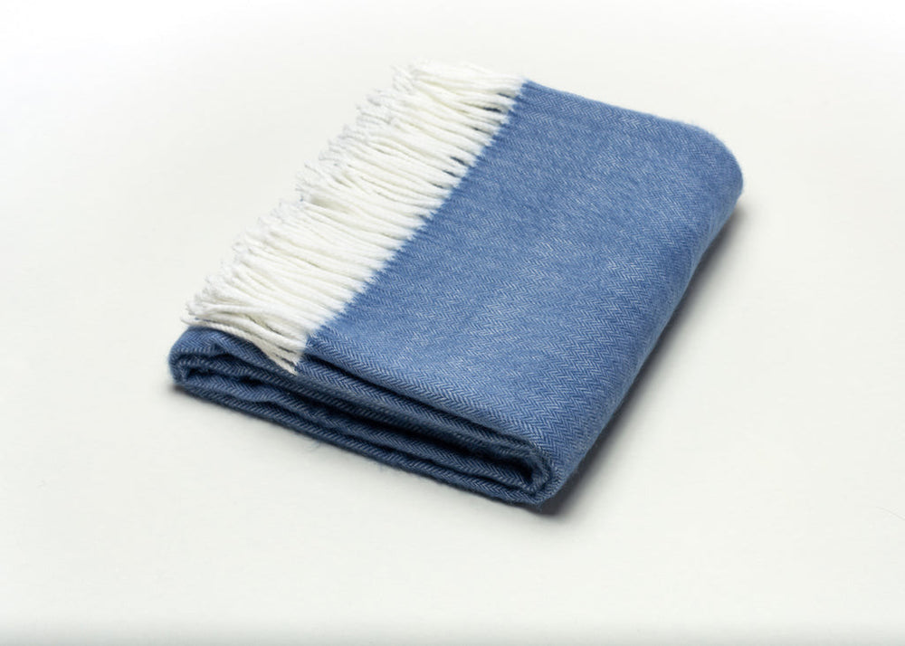 Denim Blue Soft Acrylic Herringbone Throw Blanket - Homeroots