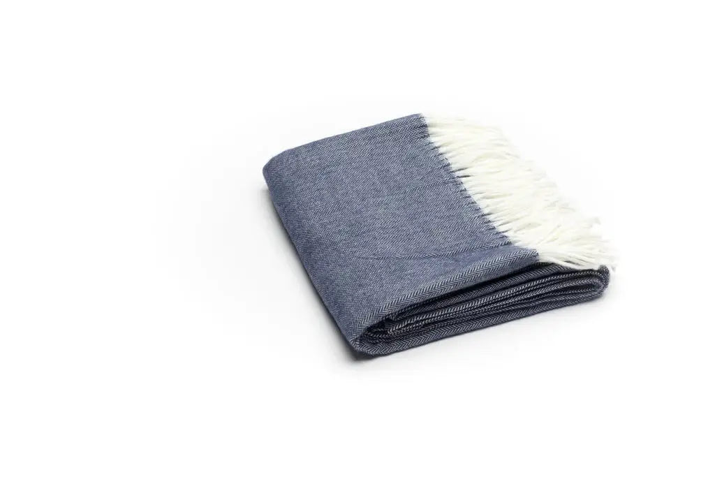 Navy Blue Soft Acrylic Herringbone Throw Blanket - Homeroots - Flyclothing LLC