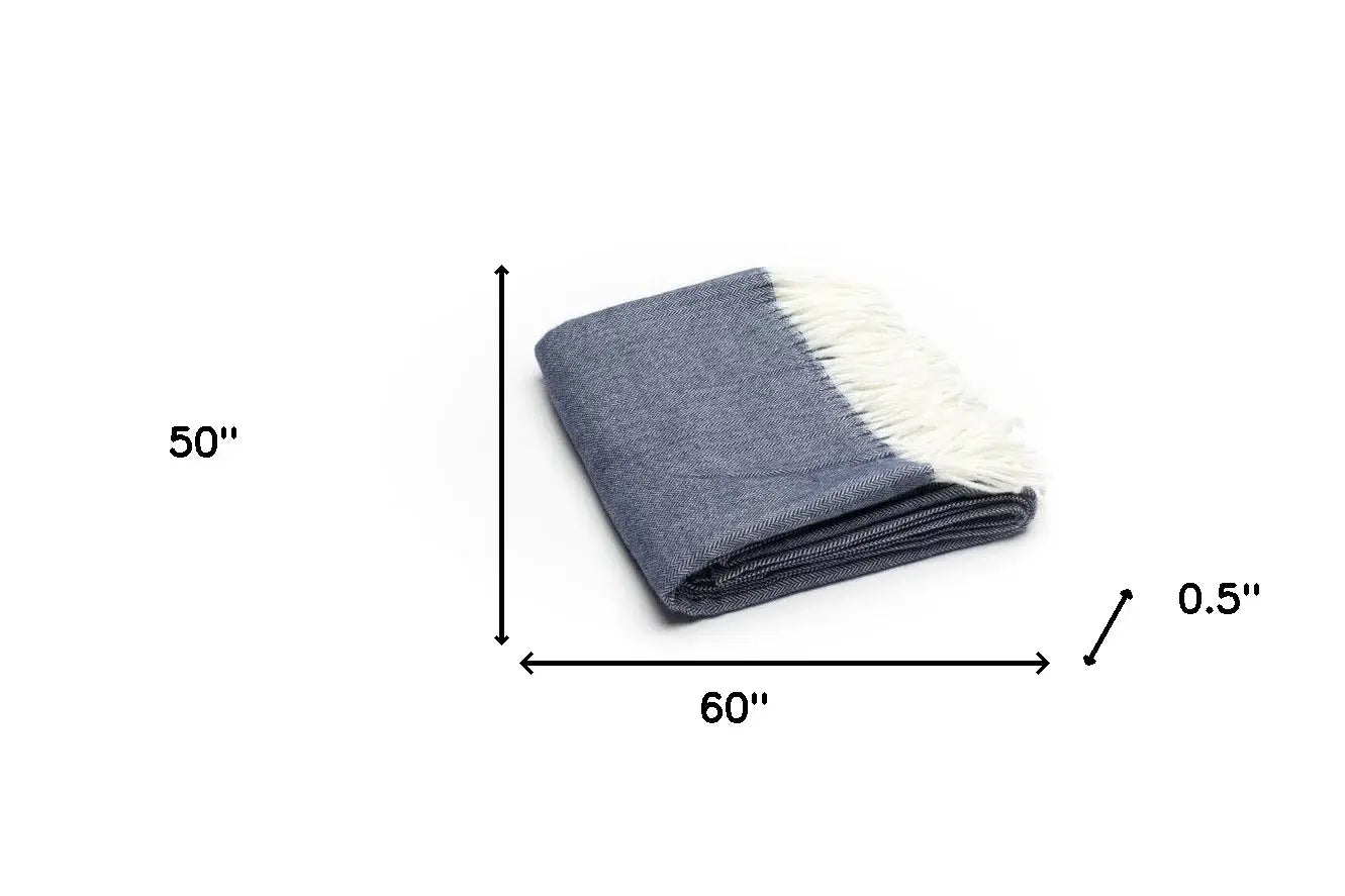 Navy Blue Soft Acrylic Herringbone Throw Blanket - Homeroots - Flyclothing LLC