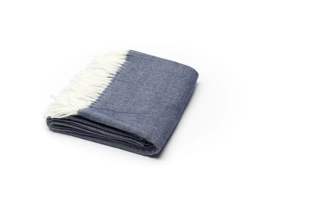 Navy Blue Soft Acrylic Herringbone Throw Blanket - Homeroots - Flyclothing LLC