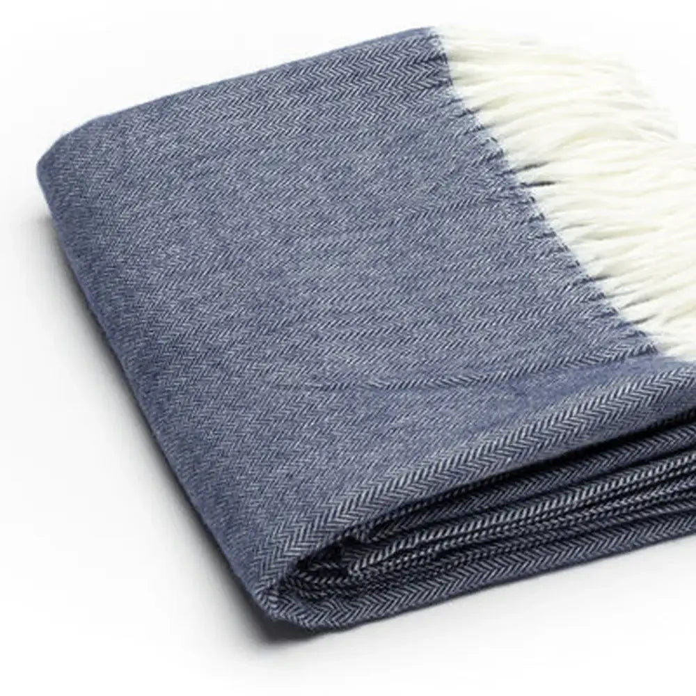 Navy Blue Soft Acrylic Herringbone Throw Blanket - Homeroots - Flyclothing LLC