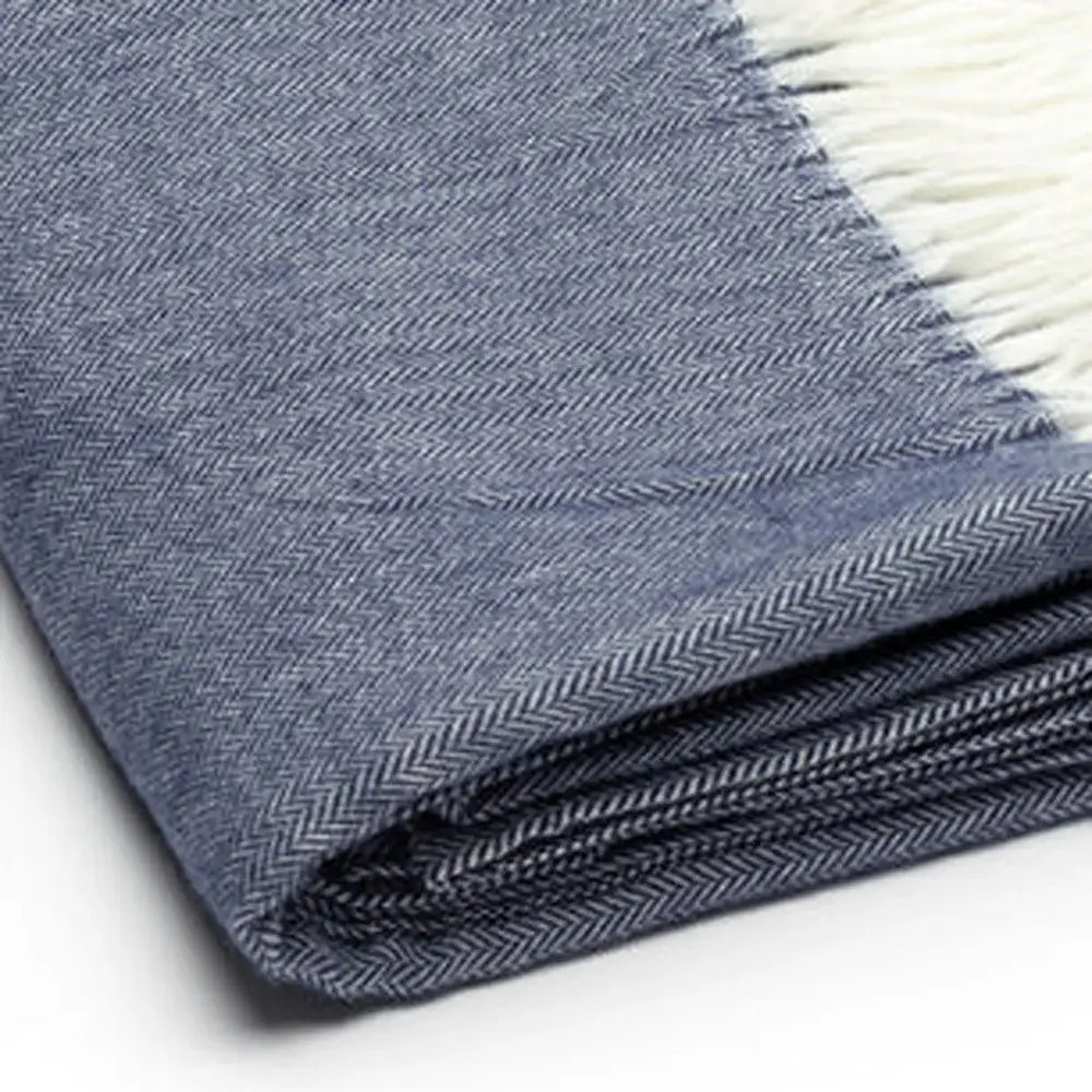 Navy Blue Soft Acrylic Herringbone Throw Blanket - Homeroots - Flyclothing LLC