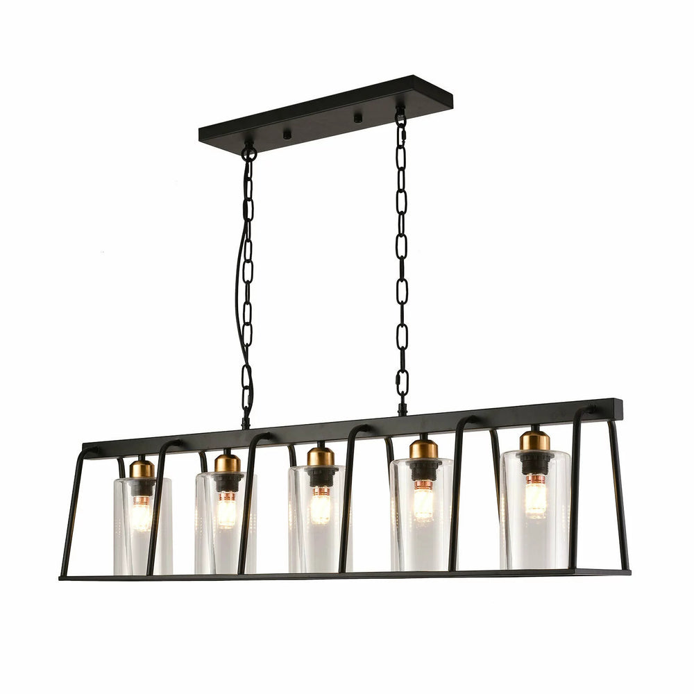 Black Shaded Five Light Metal Ceiling Light With Clear Shades - Homeroots