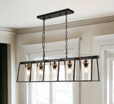 Black Shaded Five Light Metal Ceiling Light With Clear Shades - Homeroots