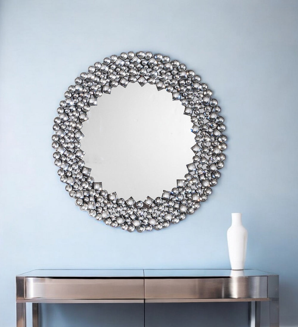 Round Diamond Jeweled Wall Mirror - Homeroots
