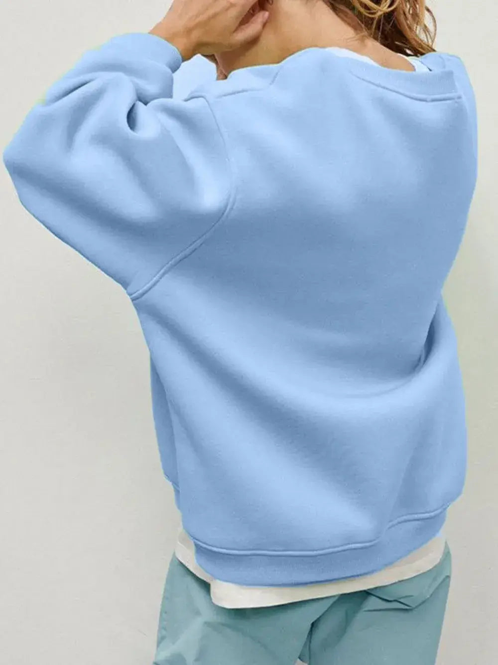 Round Neck Dropped Shoulder Long Sleeve Sweatshirt - Trendsi - Flyclothing LLC