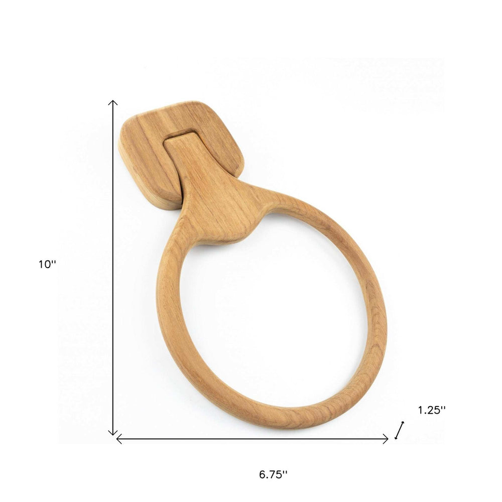 Natural Solid Teak Wood Wall Mount Towel Ring - Homeroots - Flyclothing LLC