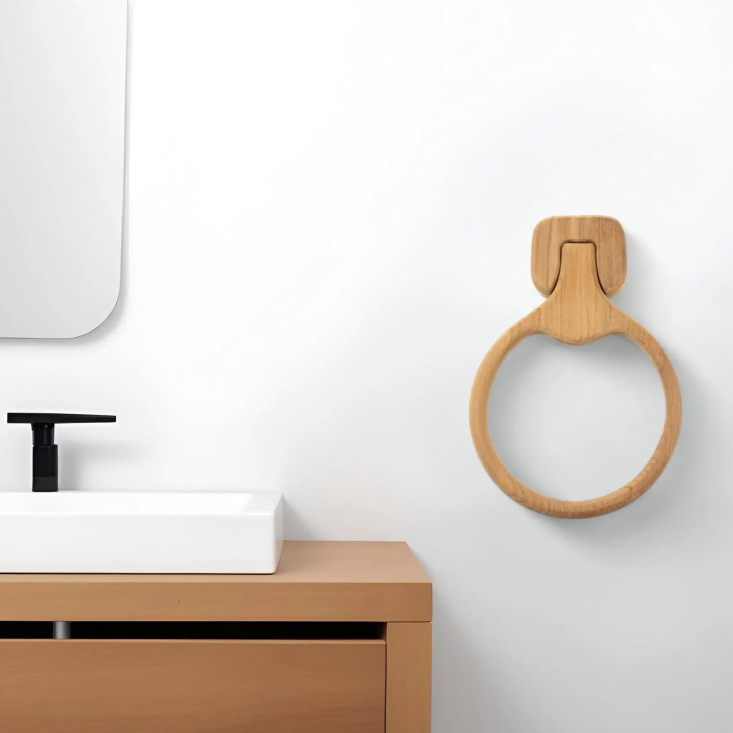 Natural Solid Teak Wood Wall Mount Towel Ring - Homeroots - Flyclothing LLC