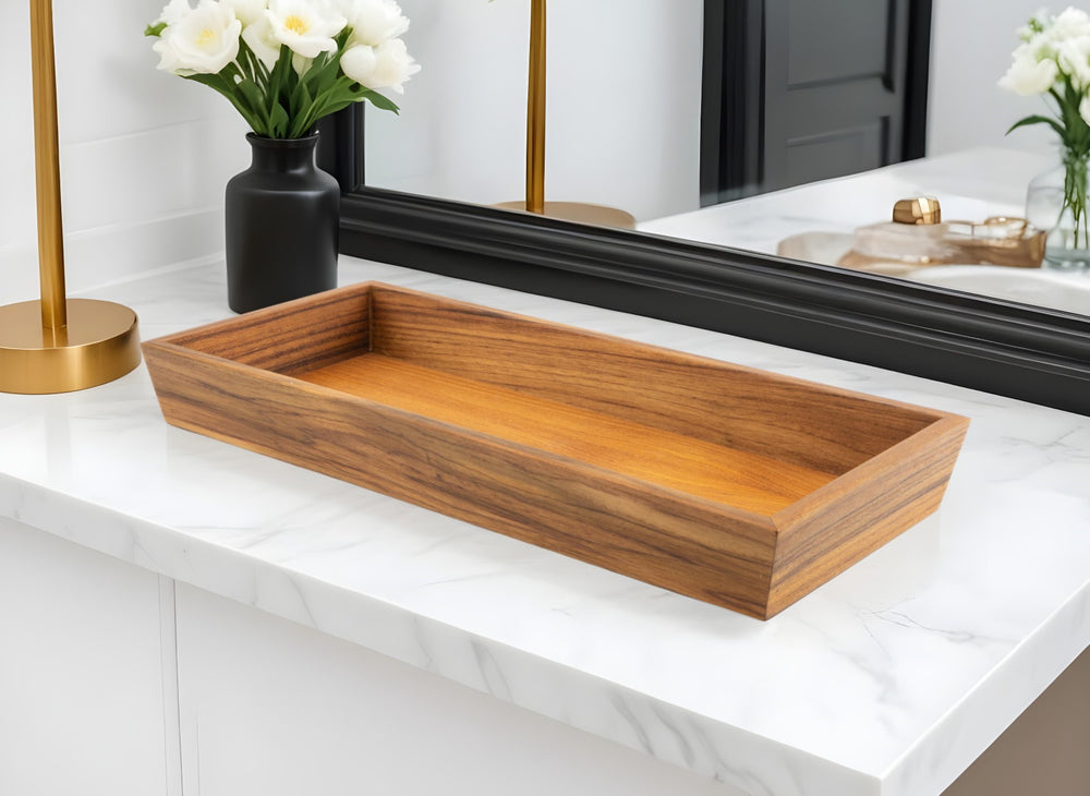 15" Brown Solid Teak Vanity Tray - Homeroots