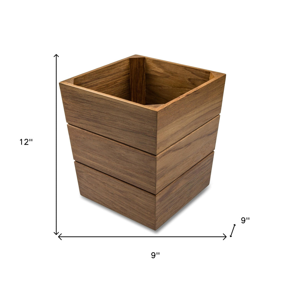 12" Traditional Solid Teak Large Waste Basket - Homeroots - Flyclothing LLC