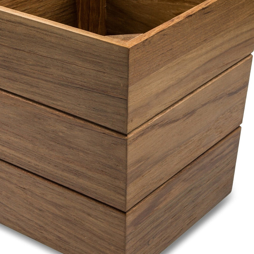 12" Traditional Solid Teak Large Waste Basket - Homeroots - Flyclothing LLC