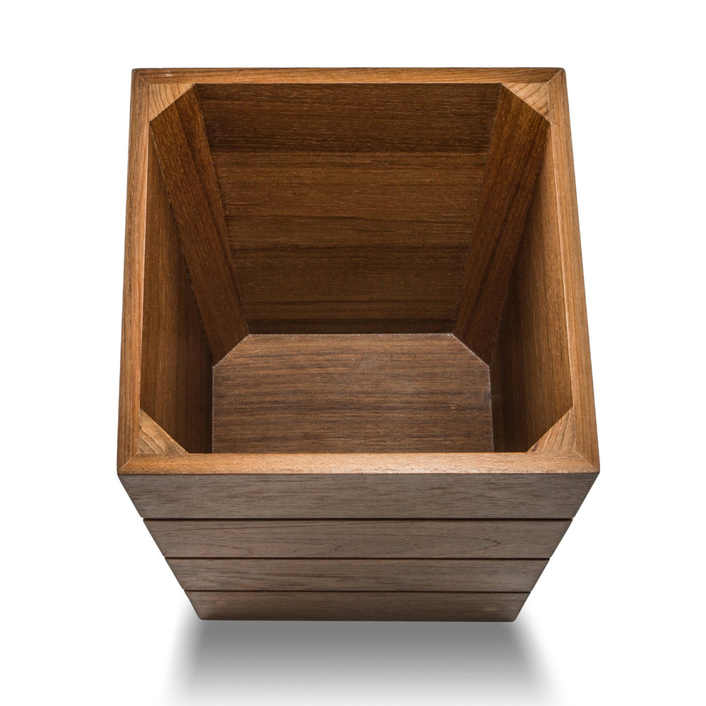 10" Traditional Solid Teak Small Waste Basket - Homeroots - Flyclothing LLC